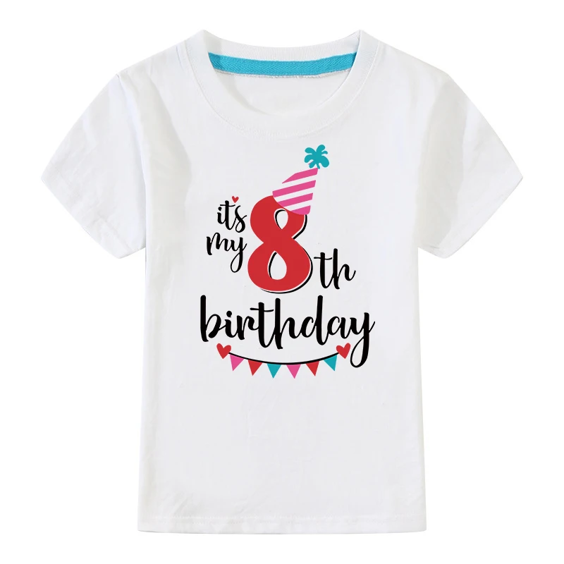White-08 Birthday Tshirts Girl Short Sleeve Girls 3rd Kids Birthday Shirts O-Neck Fashion Children Tees Shirt For 2 3 4 5 6 7 8 9 10 Year - Цвет: White-08