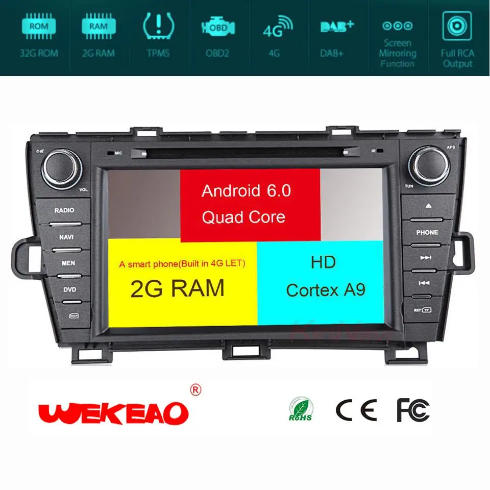 Wekeao Роскошные Сенсорный экран автомобиля gps Nav плеер для Toyota Prius 2009 2015 Поддержка
