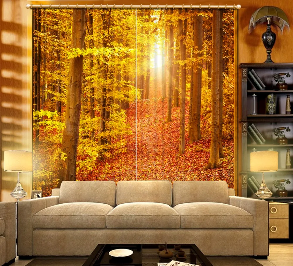 

Blackout 3D Curtains Beautiful Gold Window Curtains For Living Room Bedroom 3D Curtain Designs Sunny forest Living Room Drapes