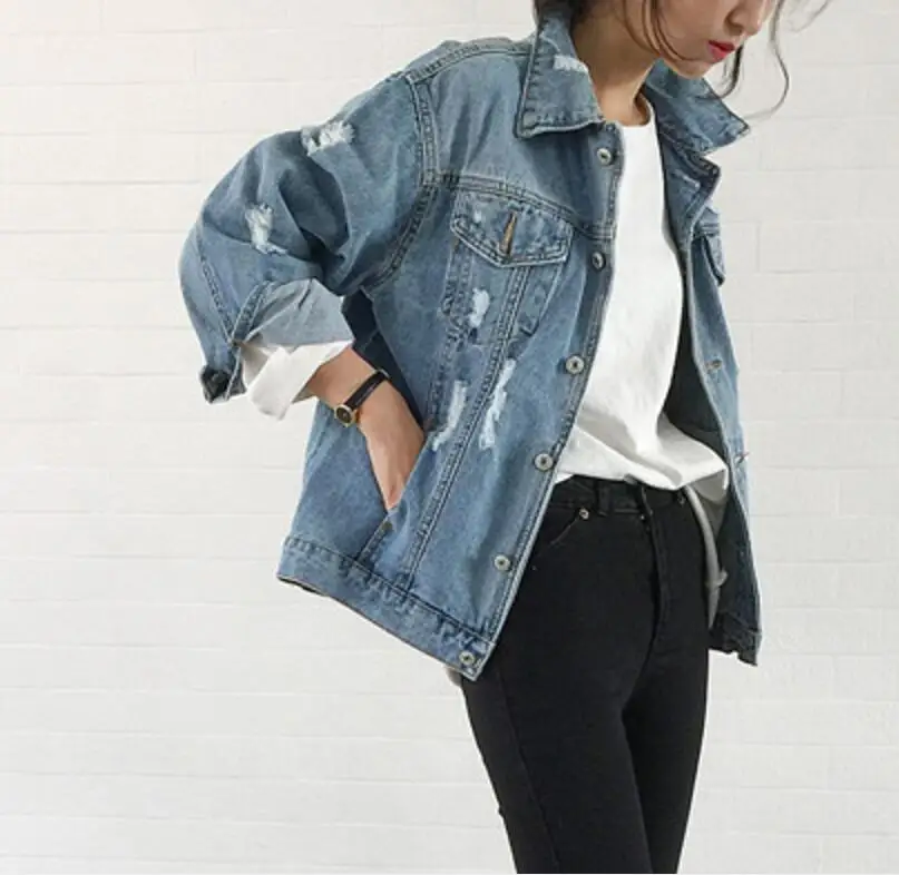 Куртка женская джинсовая с длинным рукавом модная повседневная свободная