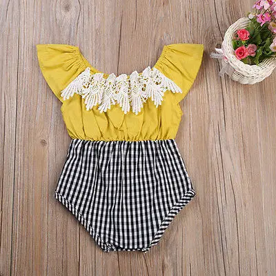 Лето 2017 г. детский клетчатый комбинезон для маленьких девочек кружевной