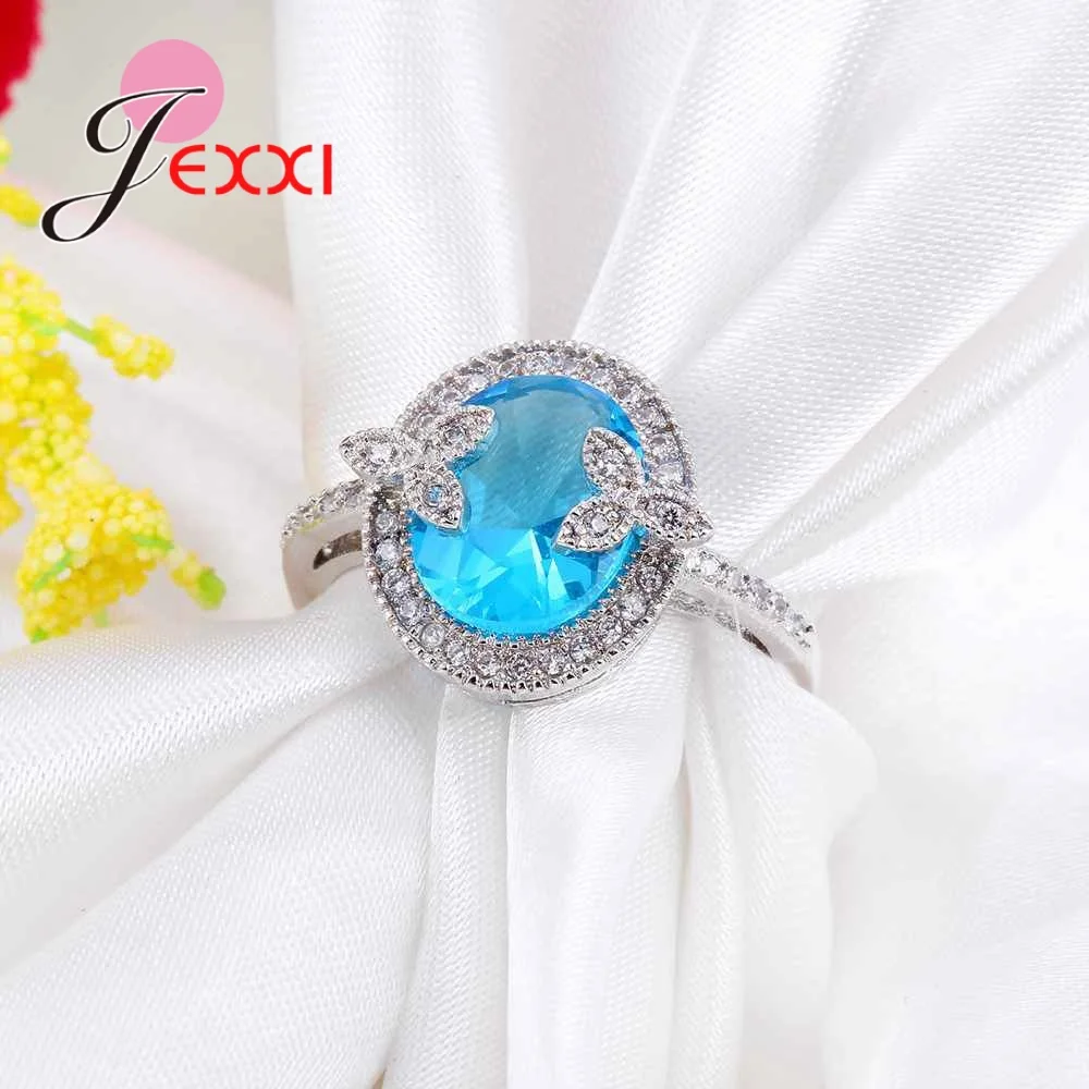 Женские винтажные кольца для свадьбы помолвки Bijoux модные серебряные синие с