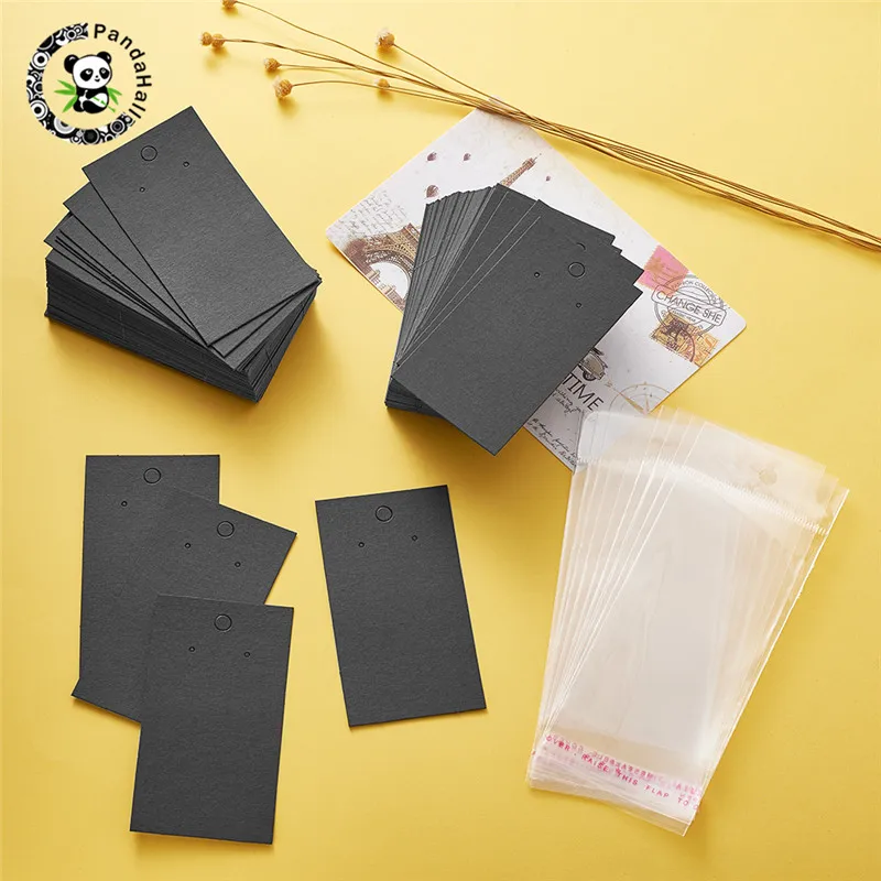 Pandahall 200/300 шт/набор прямоугольная бумага карты для витрины для ювелирных изделий принадлежности для сережек 4 цвета 90x50x0,1 мм отверстие: 1~ 5 мм