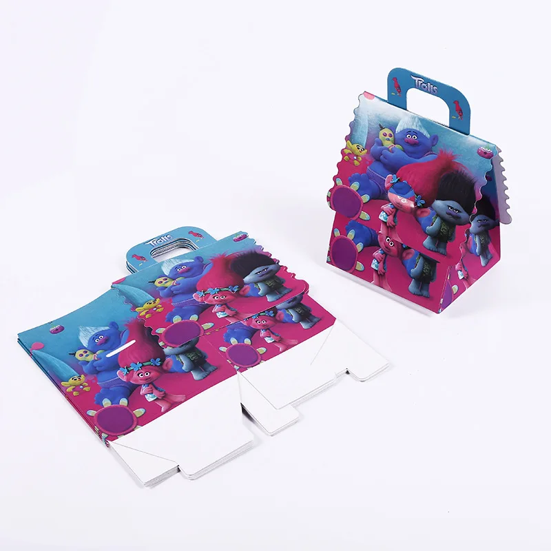 Portable box 6pcs Из мультфильма, популярная яркая детская одежда с рисунком персонажей мультфильма «тролли» с днем рождения детский праздничный костюм украшения бумажный стаканчик, тарелка коробка конфет соломинки Фольга шар Свадебные украшения пользу - Цвет: Portable box 6pcs