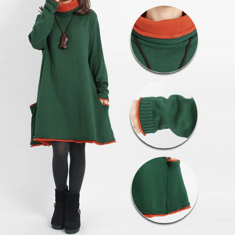 Long Sleeved Turtleneck Oversize Sweater Dress Autumn/Fall Maternity Stylish Knitwear Jumper Plus Size | Женская одежда