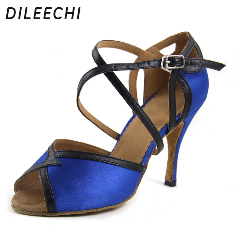 Женские атласные туфли для латиноамериканских танцев DILEECHI розовые синие