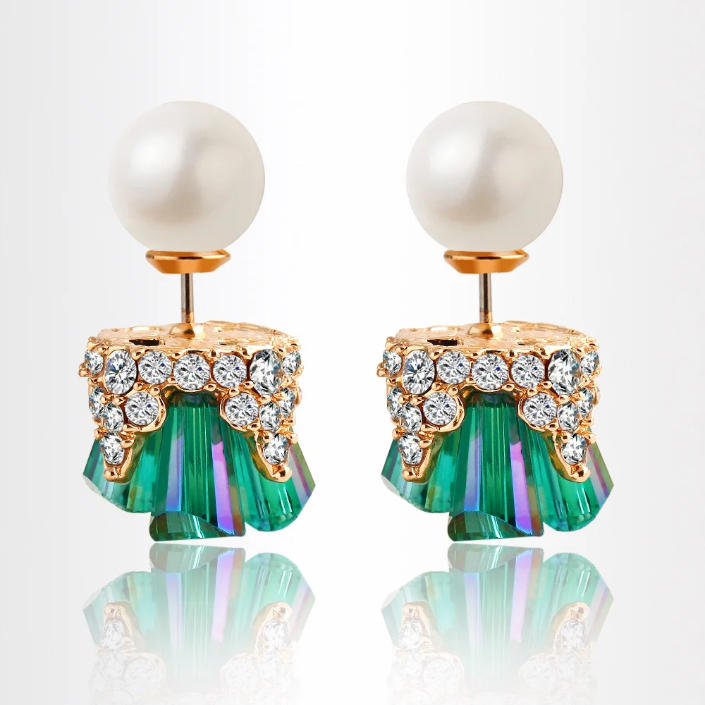 Новый 3 вида цветов модные двойными бортами жемчужной сережкой два мяча серьги со