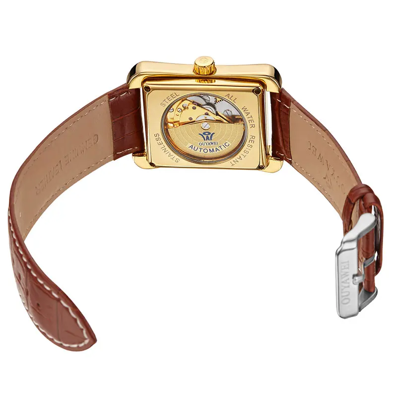 Мужские автоматические часы Ouyawei с золотым скелетом роскошные механические