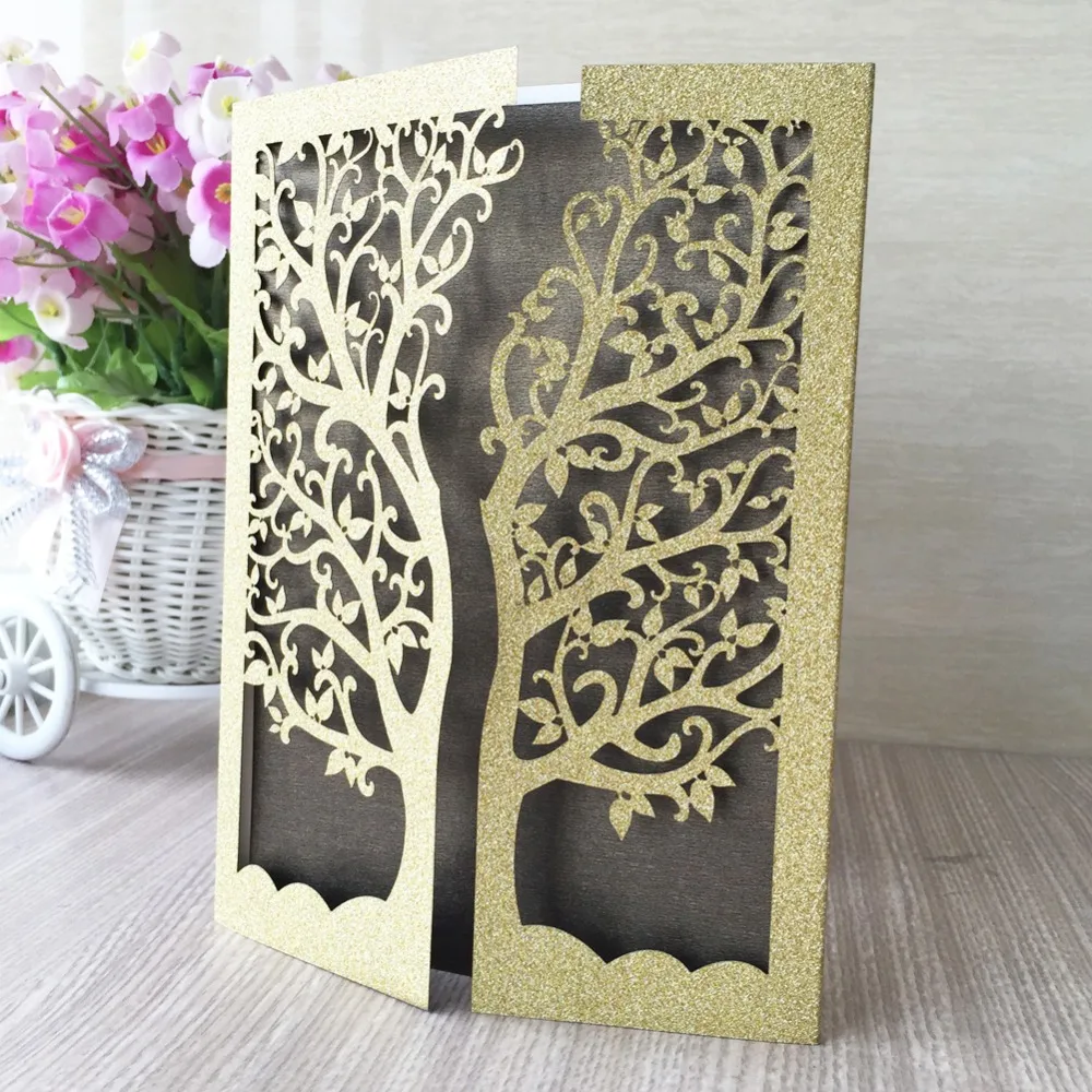 Бесплатная доставка 12 шт блестящее Золотое винтажное дерево