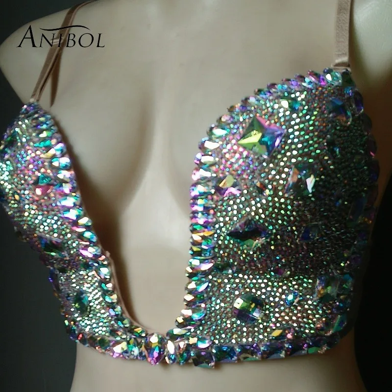 High-end Customized Bikini Bra Crystal Women Swimwear Tops Sexy Club Wear Underwear Rhinestone Female Swimwear Brassiere