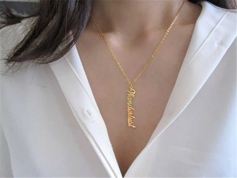 Personalised Name Plate Vertical Bar Custom Necklace For Women Unisex Rose Gold Color Stainless Steel Colier Femme Gift | Украшения и
