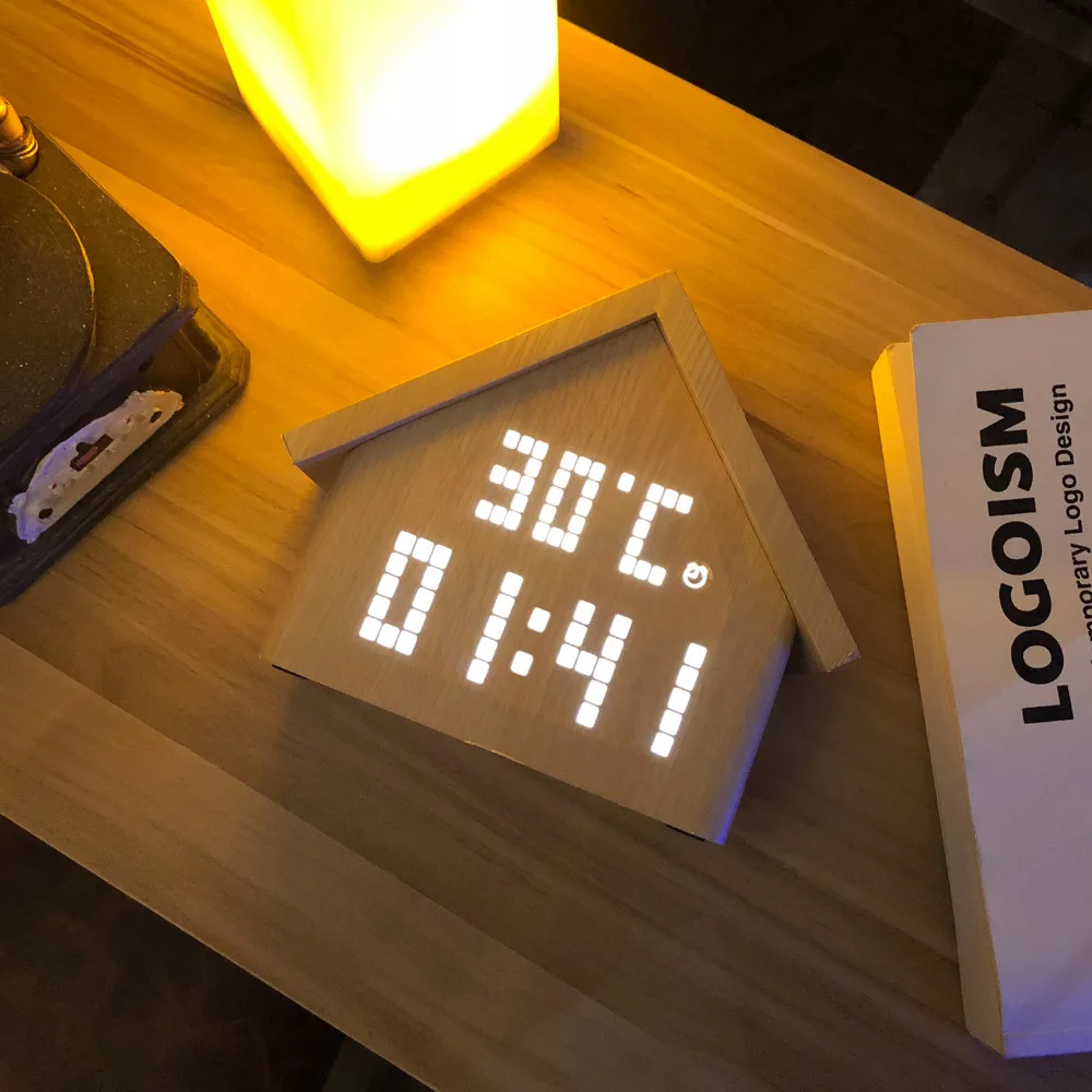 Silent LED Intelligent Alarm Clock Semicircle Mini Cabin Cloud Voice Control Time Temperature Humidity Display | Дом и сад