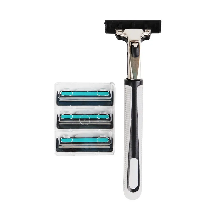 1 handle 3 blades 1 ручка, 10 шт., двухслойные мужские бритвы для бритья лица, лезвия, мужские Ручные бритвы, лезвия для стандартной бритвы, триммер для бороды - Цвет: 1 handle 3 blades