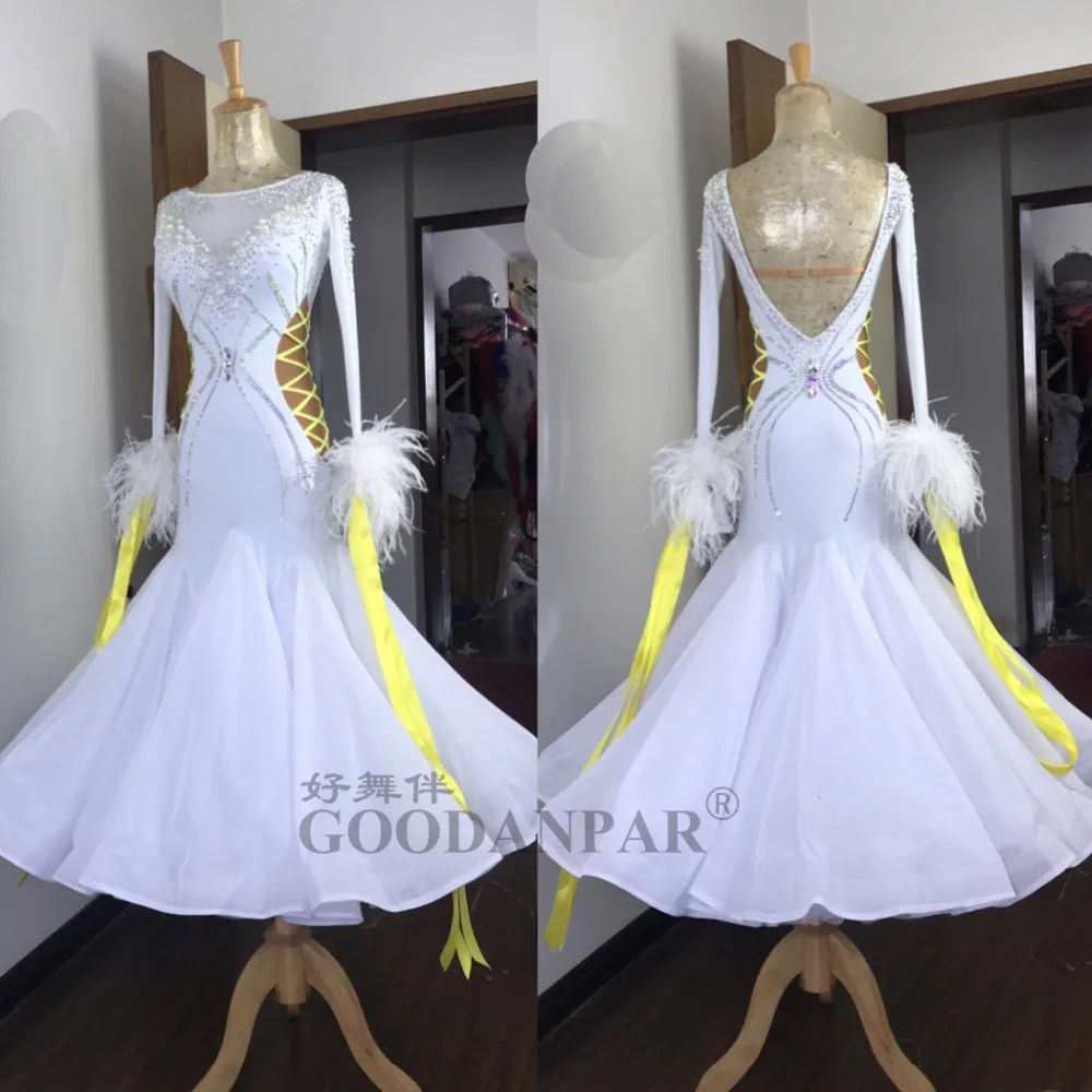 GOODANPAR платья для бальных танцев для женщин и девочек, платья с тонкими камнями и длинным рукавом для сценических танцев, Белое Бальное Платье для фламенко