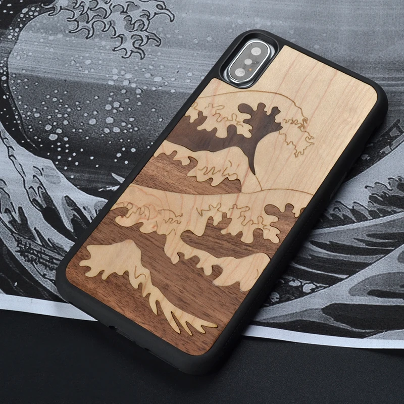 Морская волна деревянное ремесло для Iphone 8x7 6 S Plus чехол, защитный настоящий Деревянный чехол для телефона для samsung Galaxy S7 S8 Plus чехол