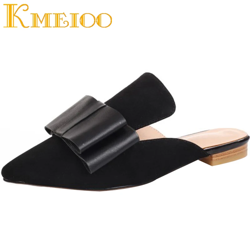 Классические женские мюли Kmeioo с бантом на низком каблуке острым носком сланцы