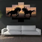 5 панельных настенных картин на холсте, домашний декор, 5 шт., галипающие черные лошади, закат, животные для гостиной