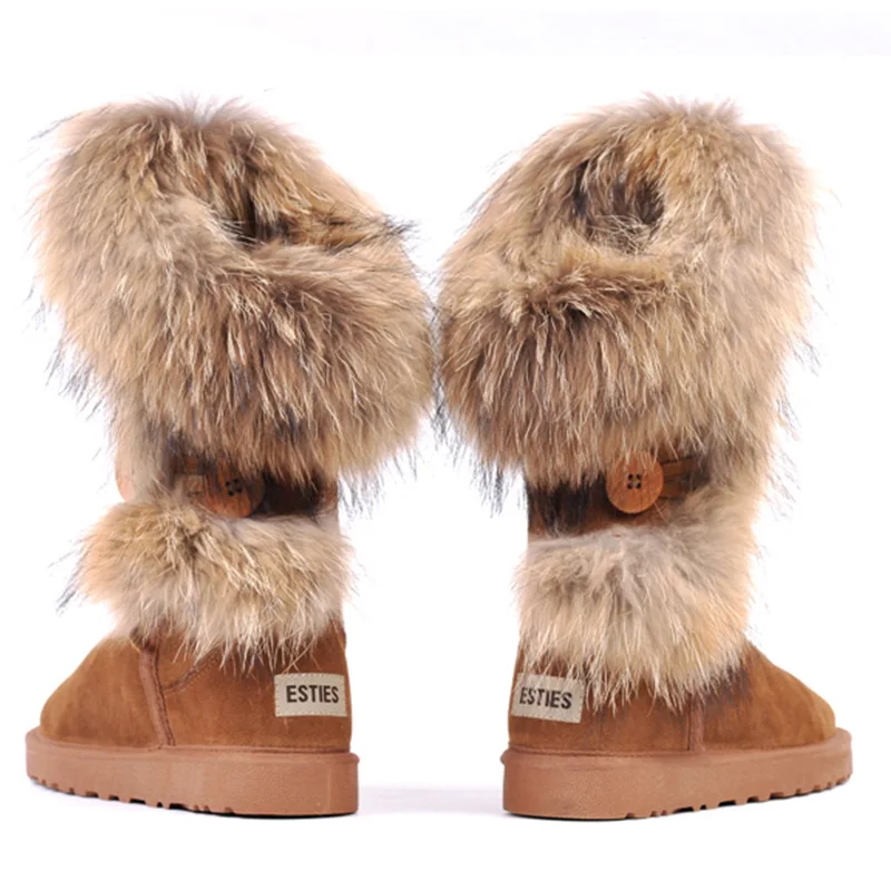 Zapatos De Mujer зимние сапоги с натуральным мехом енота 2018 модные женские толстые