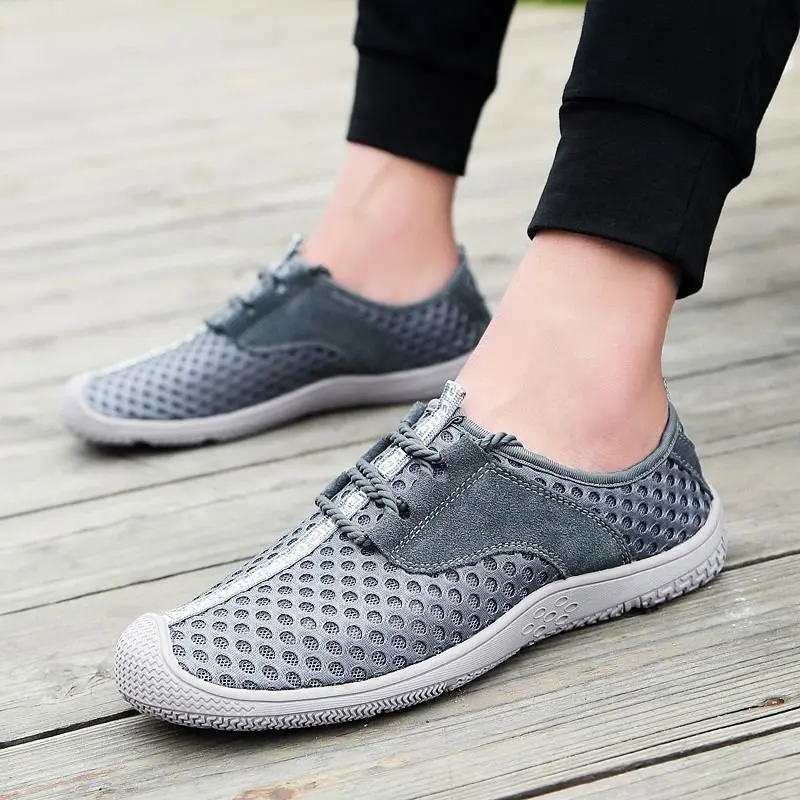 VulusValas Mesh Breathable Men Casual Shoes Lace Up Solid Color Flats Fretwork Daily Outdoor Male Footwear Size 38-44 | Обувь