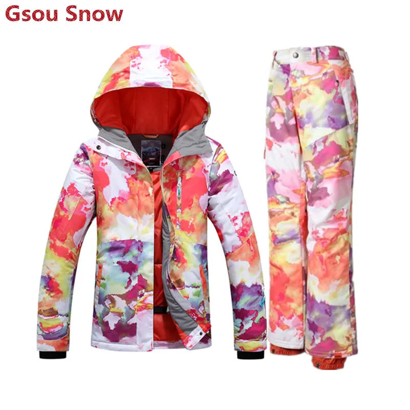 snow set 2 Горнолыжный костюм женский зима,Зима Женщин Сноуборд костюм,лыжные куртки женские, горнолыжный костюм женский, теплая, водонепроницаемая, горнолыжная куртка GS - Цвет: snow set 2