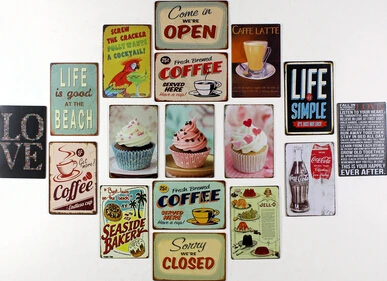 

40 pcs ashion Cake Dessert CAFE BAR Kitchen TIN SIGN Wall Metal Painting Vintage Retro Poster Home Decor Art Wall Decoration
