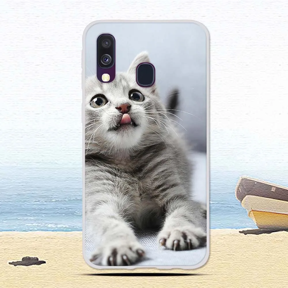 Роскошный мягкий силиконовый чехол из ТПУ для samsung Galaxy A40 A 40, чехол с цветочным рисунком кота, защитный чехол для телефона s Fundas Coque