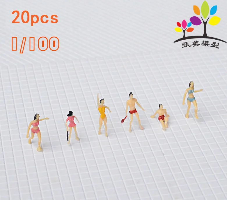 20 unids / Plastic Pack assortment 1: 75 models Painted Sea Beach swimming people figures model railway Landscape Design Toys |