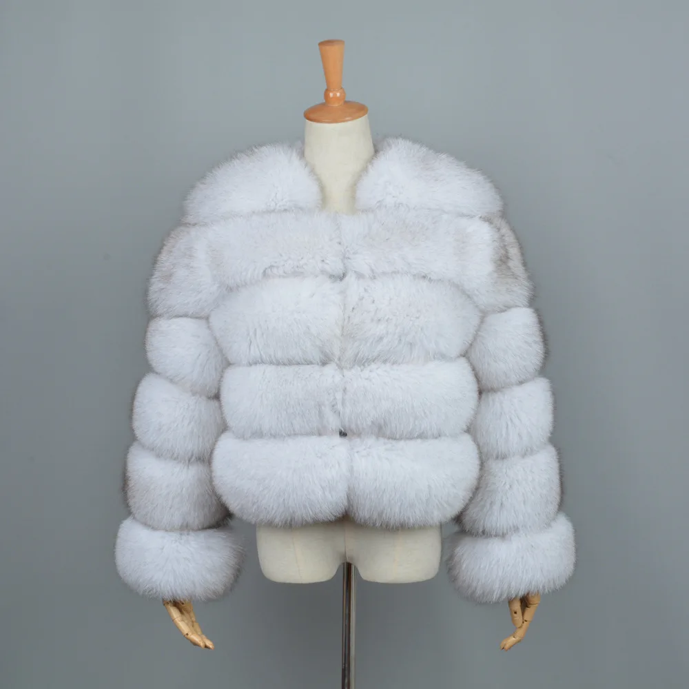 Natural White Для женщин натуральным лисьим мехом пальто карман зима теплая подлинный натуральных мех модная верхняя одежда с натуральным мехом Длинные рукава Куртка S1796B - Цвет: Natural White