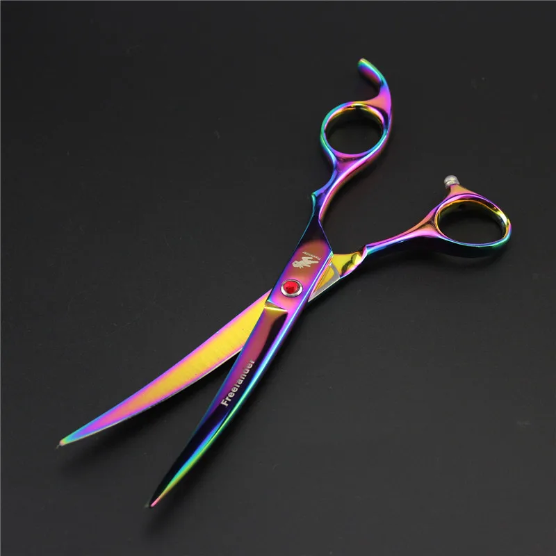 Curved scissors 1 Высококачественные цветные ножницы для ухода за домашними животными 7,0 дюймов, набор из 4 предметов, основные ножницы для грумера для домашних животных, инструмент для ухода за волосами кошек и собак - Цвет: Curved scissors 1