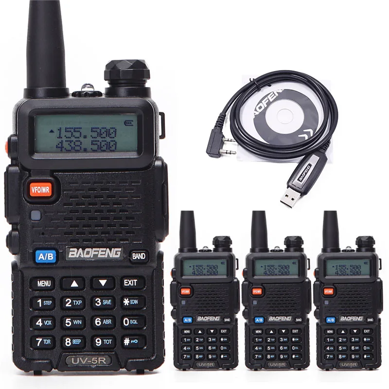 Черный 4 шт. Baofeng UV-5R профессиональная рация UV5R 5 Вт FM радио двухдиапазонный двухсторонний портативный любительский радио+ USB кабель для программирования - Цвет: Черный