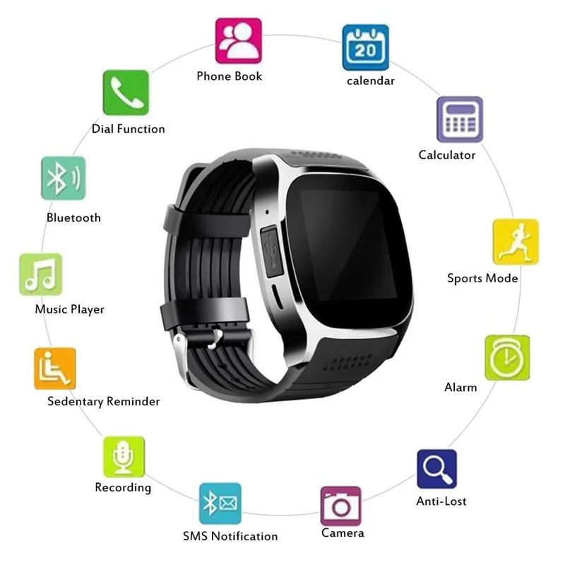 T8 Bluetooth Смарт часы с камерой музыкальный плеер Facebook Whatsapp Синхронизация SMS Smartwatch поддержка SIM TF карта для Android PK DZ09