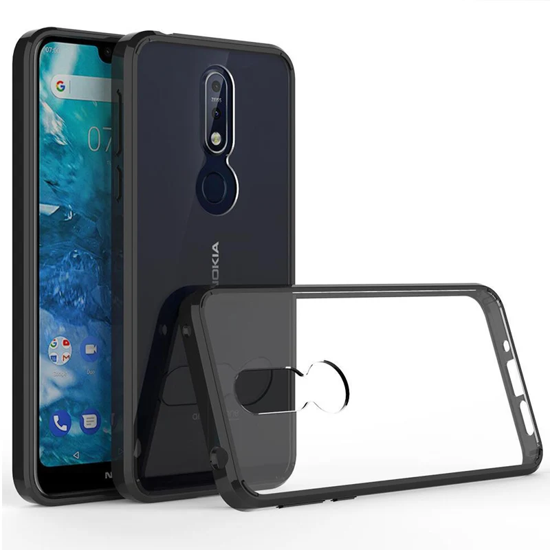 Для Nokia 7,1 Чехол 7 TPU бампер жесткий PC акриловый прозрачный Гибридный Кристальный чехол для телефона Nokia 7,1 7 Plus Nokia7.1 оболочка - Цвет: Черный