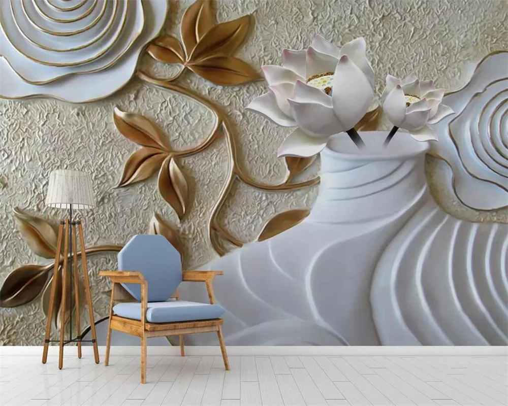Обои на заказ ваза lotus rose relief ТВ настенная бумага украшение дома гостиная спальня