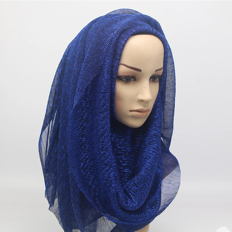 Женская Блестящая однотонная шаль Hijabs из эластичной пряжи мусульманский тюрбан