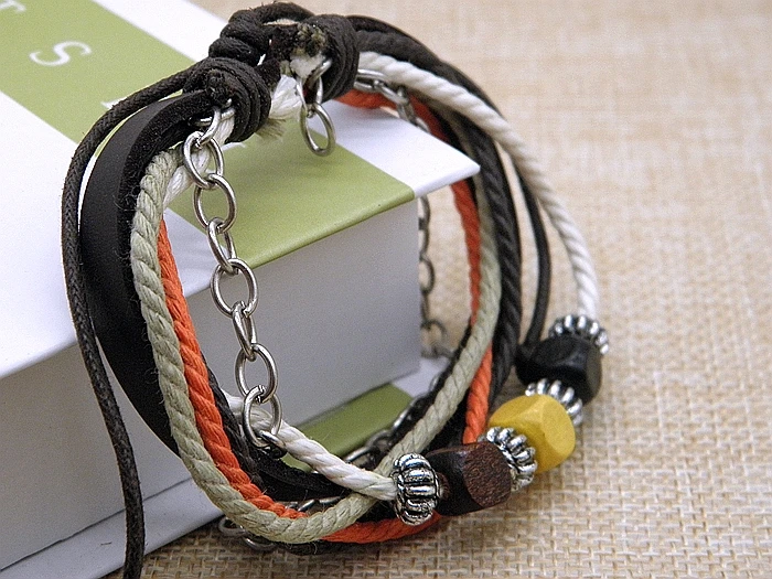 

Brand New Stylish leather Wrap Hemp bracelets For Men Women Multi-layer Wooden Beads leather Charm bracelet jewelry Xmas Gifts