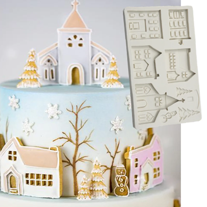 

Winter Village Mould Fondant Cake Decorating Tools Silicone Molds Sugarcrafts Chocolate Baking Tools for Cakes Gumpaste Form