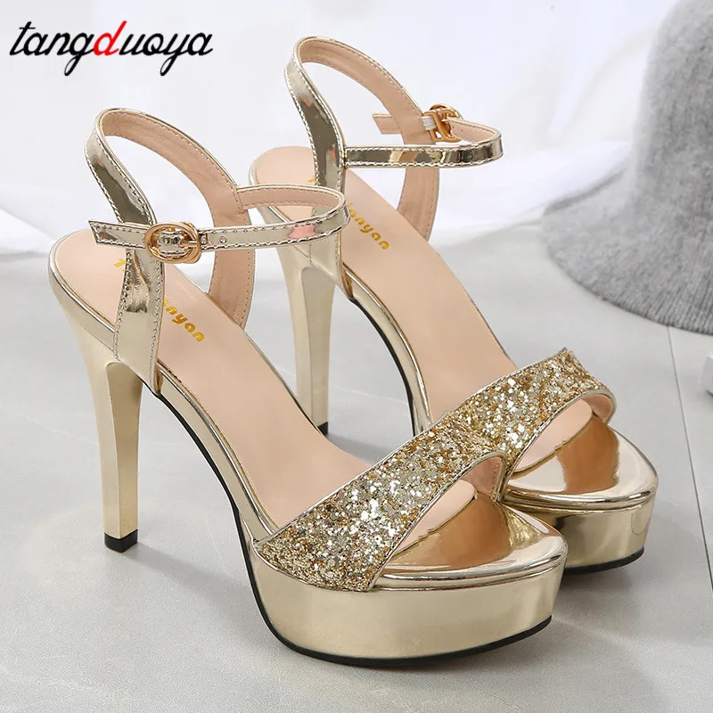 gold platform sandals women high heel zapatillas mujer high heels sandals women wedding shoes with bling heels