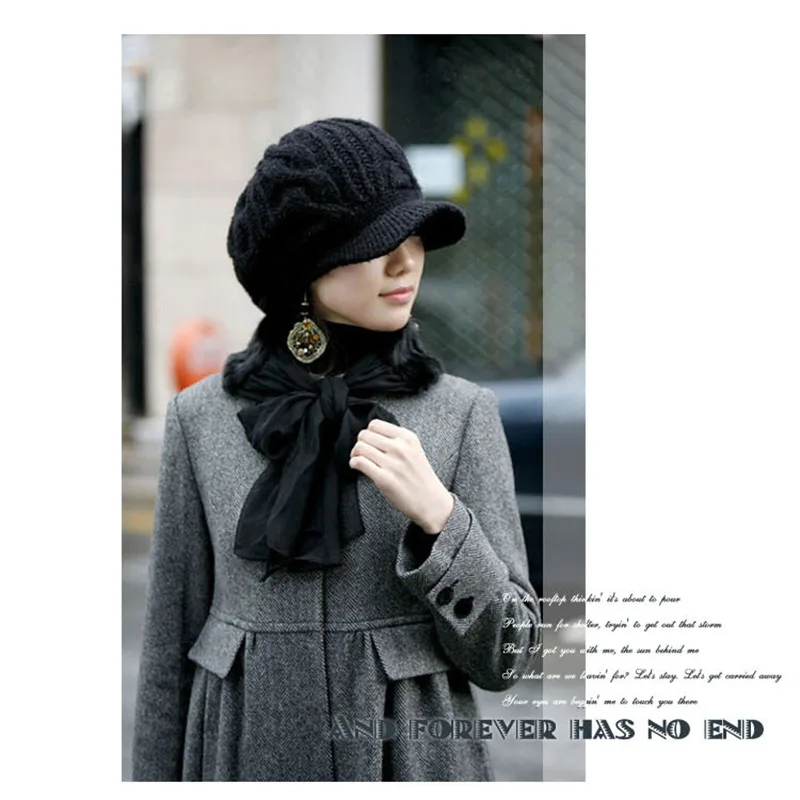 

Women Knitted Peaked Cap Keep Warm Elastic Beanies Hat for Winter Autumn H9