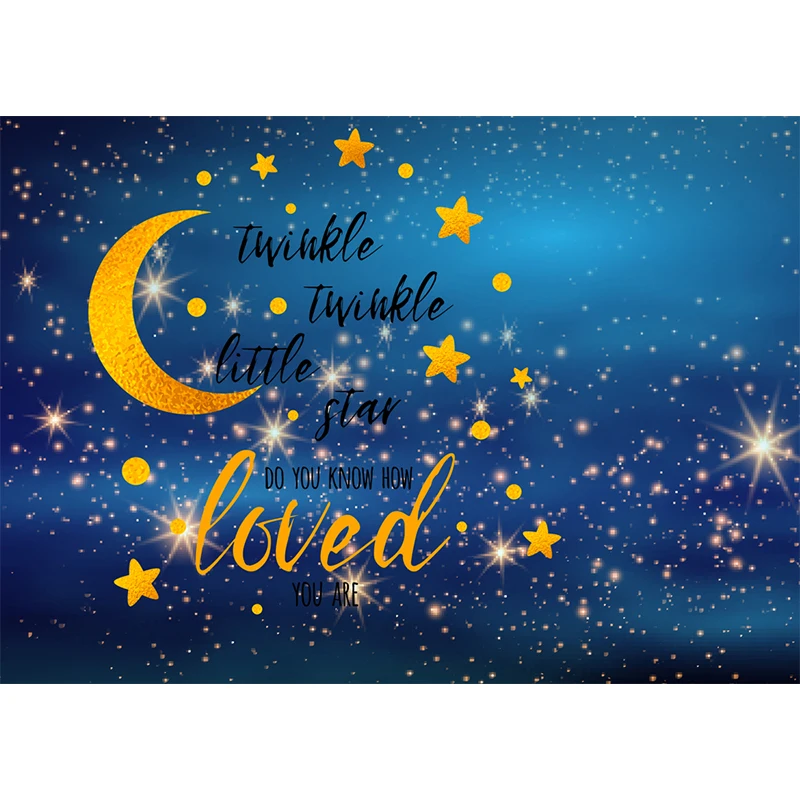 

HUAYI Custom Twinkle Little Star Photoshoot Backdrop Baby Shower Children Birthday Party Gold Glitter Cartoon Background XT-7466
