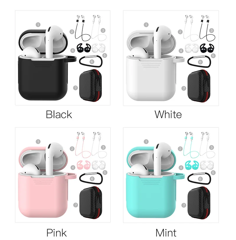 Чехол для наушников AirPods защитный чехол Аксессуары для кожи для Apple Airpods чехол для зарядки 7-Piece набор