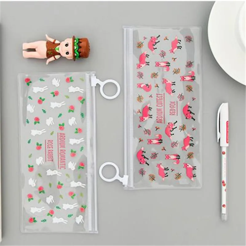 PVC Transparent Pencil Bags Mysterious Small Flowers Animals Waterproof Stationery Storage Office School Supplies Pencil Case