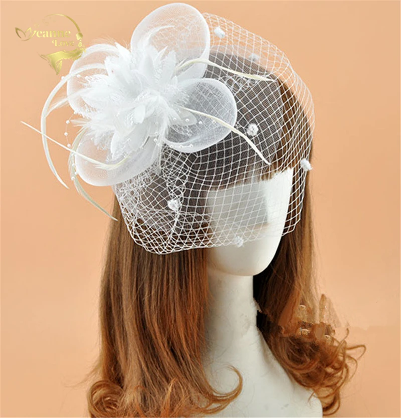 Фата для невесты Свадебная вуалетка с перьями и цветами цвет