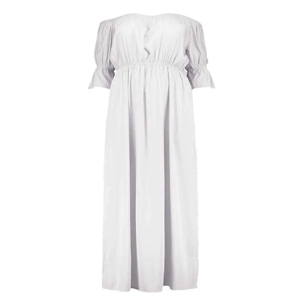 Ленивый KoKo плюс размер однотонный элегантный Слэш шеи платье Половина рукава 2018