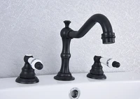 black oil rubbed brass deck mounted dual ceramic levers widespread bathroom 3 holes basin sink faucet mixer taps msf543