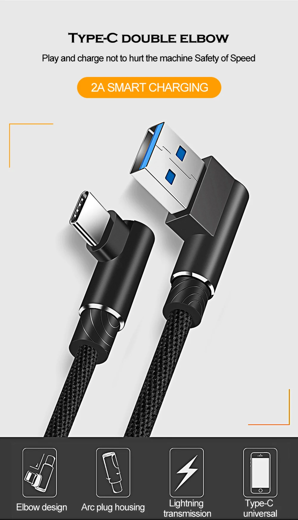 Кабель USB type C, 90 градусов, зарядный кабель для samsung S9 S10 S8 2A, быстрое зарядное устройство, кабель для передачи данных для Xiaomi Mi 9 huawei P30 P20 Mate20