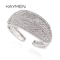 newest silver plated full rhinestones leaf shape bangle for women gilr fashion crystals openen cuff bangle bracelets