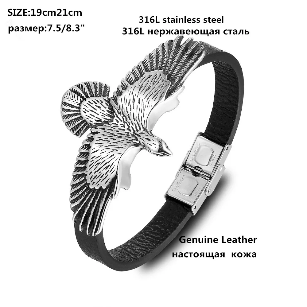 Модный кожаный браслет с фигуркой орла Kazakh Totems Eagle 316L браслет из нержавеющей стали мужские браслеты ювелирные изделия вечерние подарки