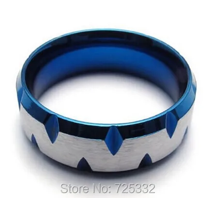 Whitney Houston Jewelry 8mm Stainless Steel Mens Ring Blue Plated Faceted Edges Silver US size 7 to 13 Drop Shipping | Украшения и