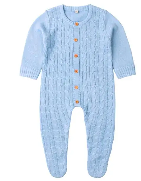 82W353 Blue Одежда для новорожденных; осенняя одежда для новорожденных; одежда для маленьких мальчиков и девочек; Вязаный комбинезон для малышей; комбинезон для девочек с длинными рукавами; детские комбинезоны - Цвет: 82W353 Blue