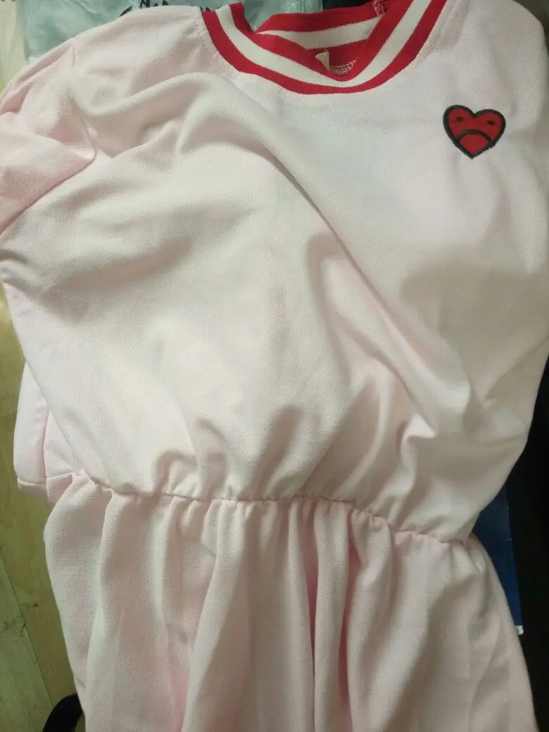 Японское мягкое весенне-летнее милое платье с вышивкой в виде сердечек высокой